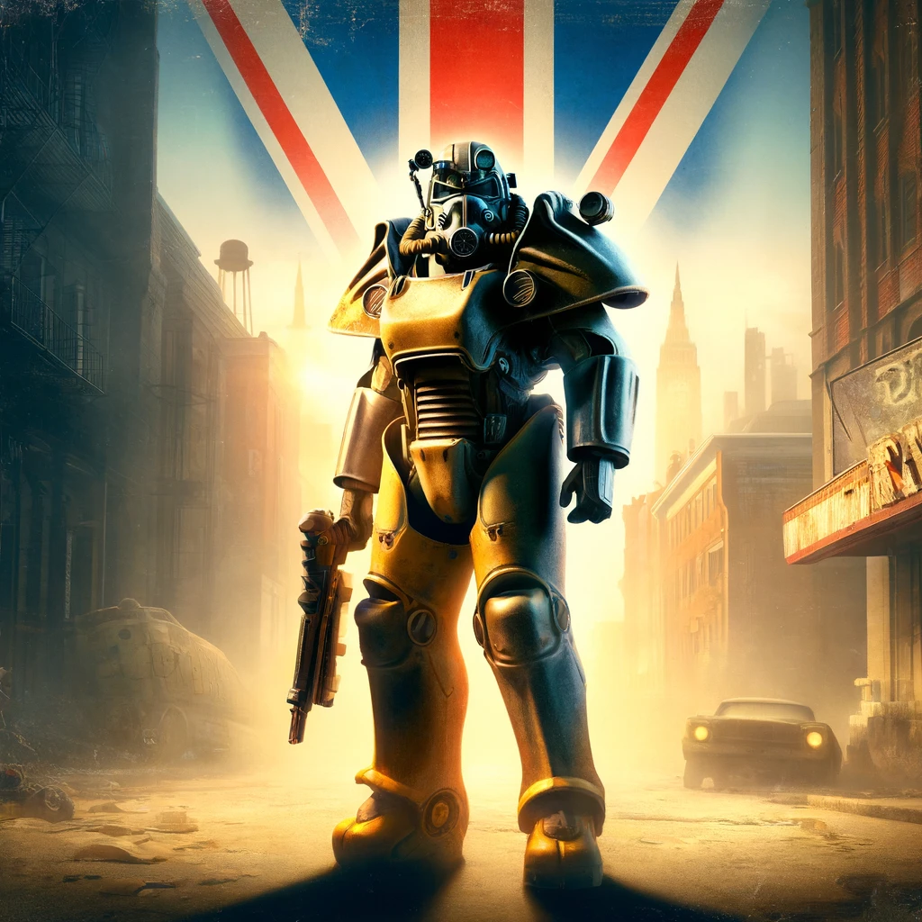 DALL·E 2024 05 10 11.26.25 A dynamic and engaging visual representation of Fallout 4s resurgence in popularity. The image features a desolate urban landscape typical of the gam 1